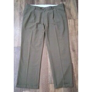 Hagger Mens 42x32 Signature Khaki Pants Green Classic Fit Casual Chino Trousers